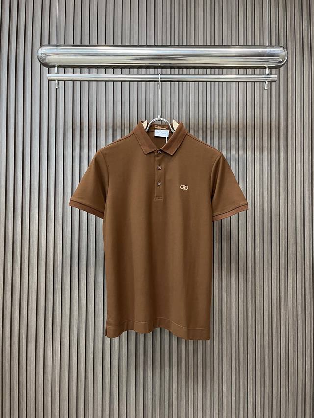Ferragamo 2025Ss Summer New Arrival Letter Logo Men's Collared Polo Shirt! Class