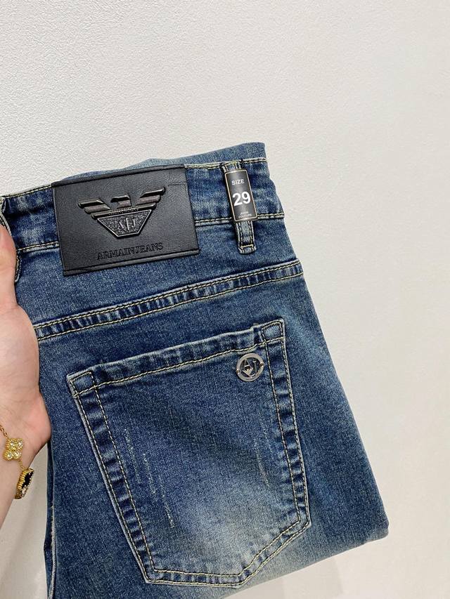 Armani 2025 Spring/Summer Men's Washed Slim-Fit Denim Pants! Premium Quality Fro
