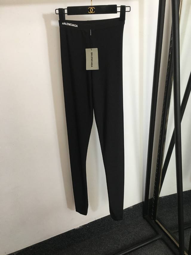 Style Number 0152 Balenciaga* New Letter-Print Waistband High-Stretch Leggings,