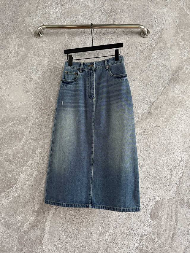 In Stock, Style No. 412P: Back Slit Denim Skirt. Rarely Described As Vibrant, Th