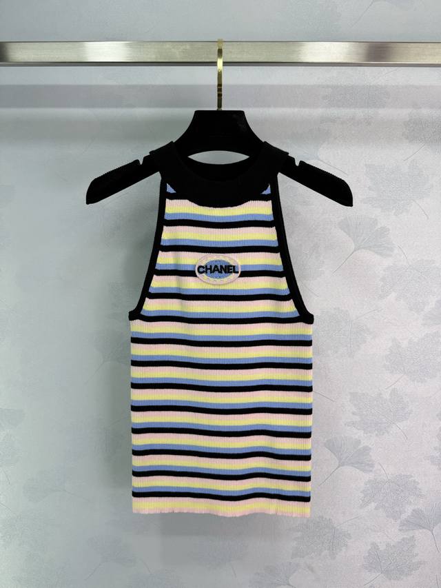 Chanes 2025 New Striped Knit Vest, Sleeveless Design, Classic Black, White, Pink