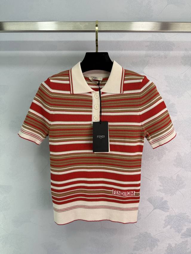 Fen* New Collared Striped Knit Short-Sleeved Shirt, Classic Style, Suitable For