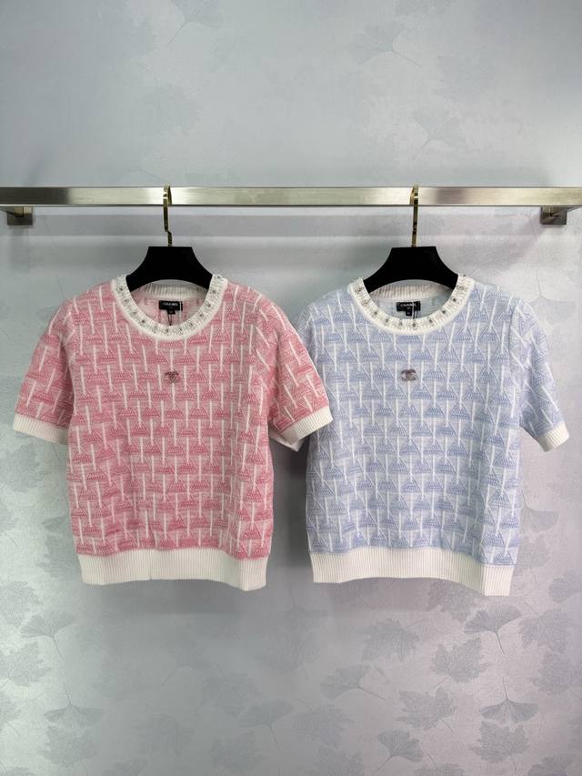 Chane*2025 New Arrival Water-Drill Collar Lace-Knit Short-Sleeve Top Custom-Made