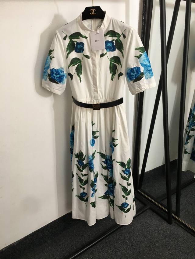 Style No. 20252462 Dio* New Arrival Elegant Floral Print Waist-Cinched Short-Sle