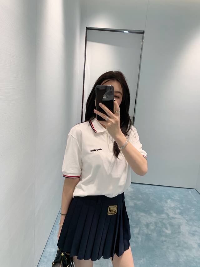 Miumi* 25Ss Spring/Summer New Arrival Positioned Embroidered Letter Short-Sleeve