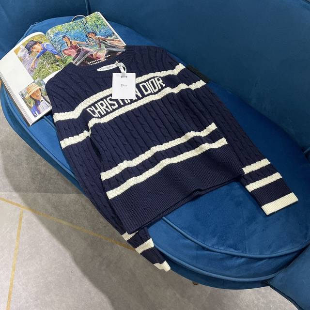 Dio* 24 Fall/Winter New Arrival Round Neck Sweater Letter Stripe Contrast Color