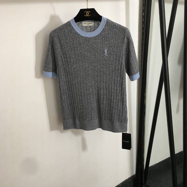 Style Number 20252637 Ysl New Arrival Logo Embroidered Twisted Stripe Short-Slee