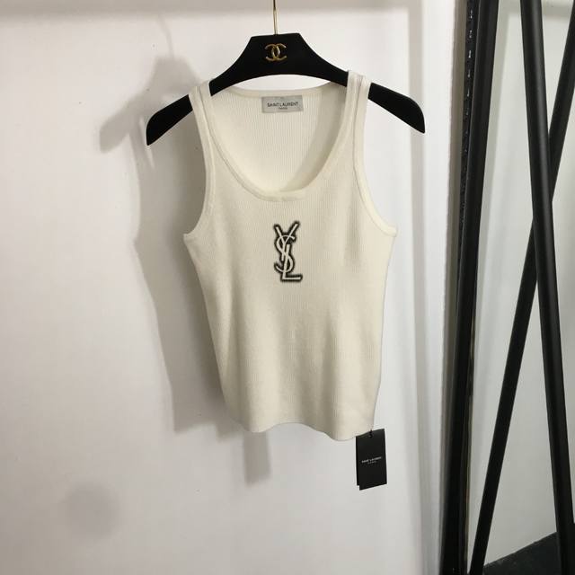 Style Number 20252611 Ysl* New Logo Letter Wool Knit Vest, White, Gray, Black, S