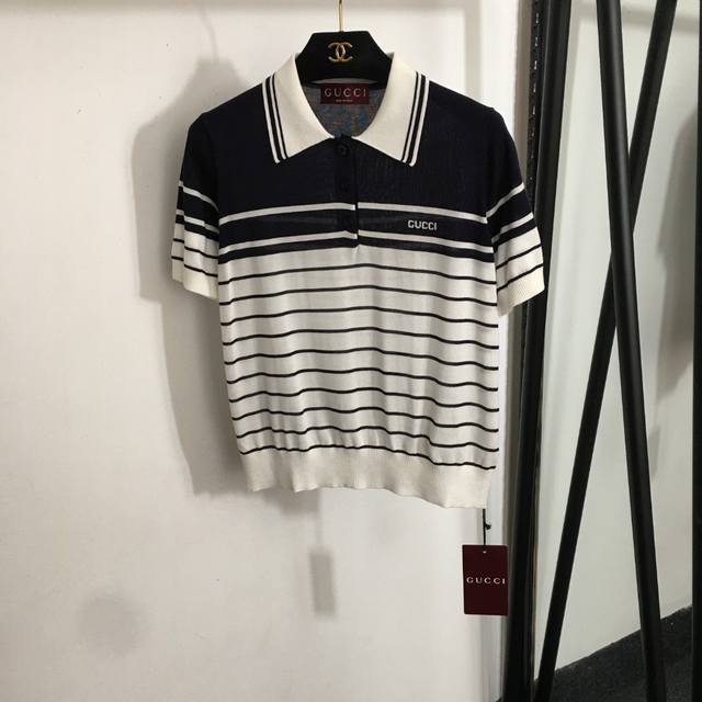 Style Number 20252598 Gucci* New Arrival Color-Block Striped Polo Collar Tencel