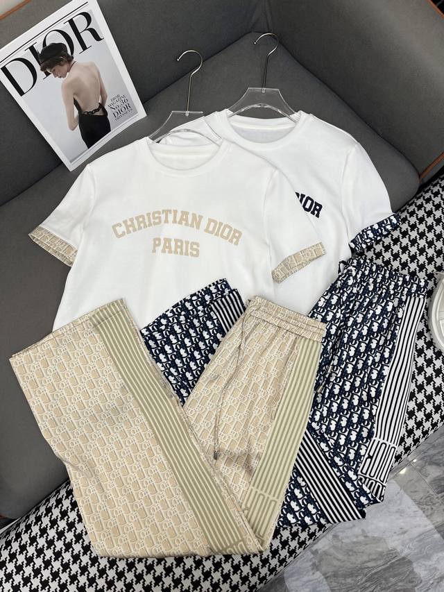 Dio* 25Ss New T-Shirt Wide-Leg Pants Set Vintage Print Fabric, Printed Fabric Pa