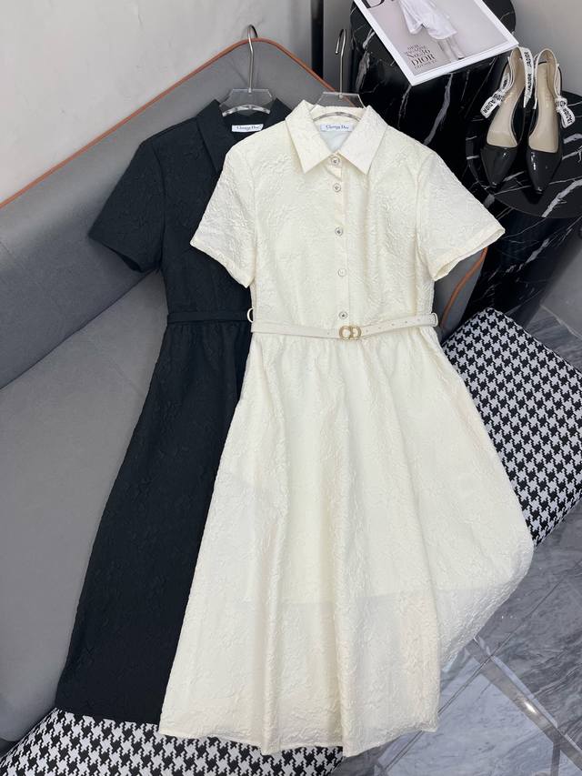 Dio* 25Ss New Arrival Collar Dress With Premium Pleated Fabric, Belted, Classic