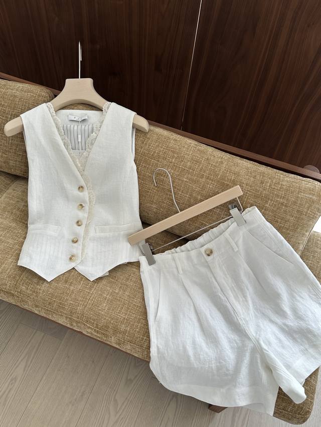 Ys | New Summer Collection 100% Linen, Imported Lace Patchwork Set, Clean Stripe