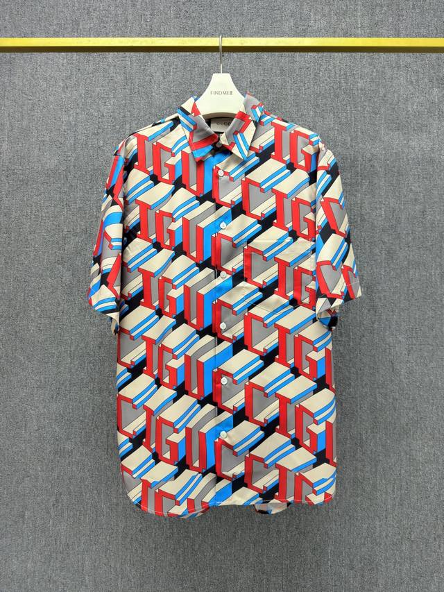 Gu-Z, ,G*Ucci Classic Spring/Summer Collection Cotton 3D Printed Short-Sleeve Sh