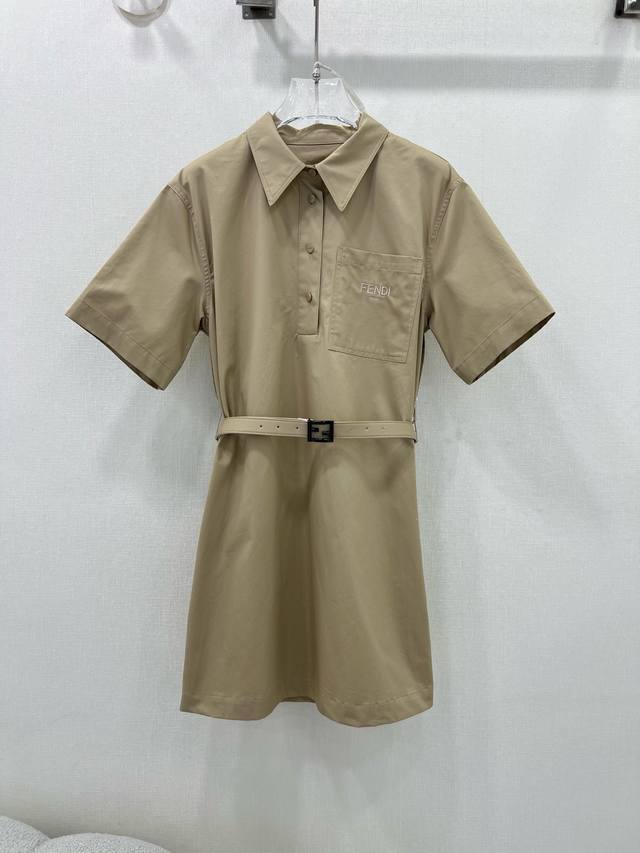 Fend*25 Latest Dress With A Collar And Double F-Shaped Belt, Back Cape-Style Des