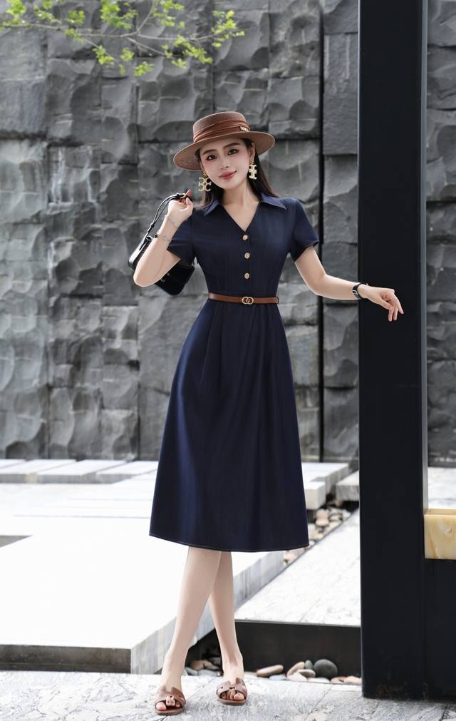 Dress Summer New Arrival, Tencel Denim Dress With A Belt, Navy Blue And Light Bl