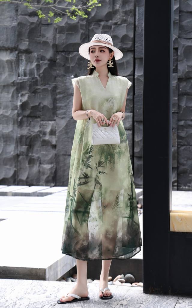 Dress Summer New Arrival, Retro Gradient Color Effect Loose Dress With A Belt, C