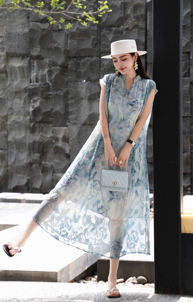 Dress Summer New Arrival, Cut-Out Dye-Effect Loose Dress With Leather-Toned Belt