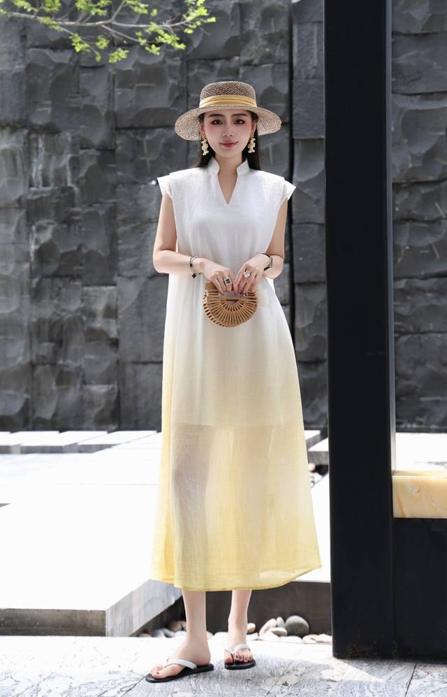 Dress Summer New Arrival, Tencel Linen Gradient Color Loose Dress With Custom Ha