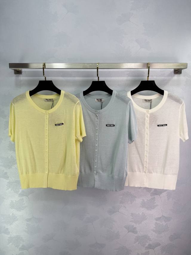 Miumi*2025 Spring/Summer Latest Collection! Ribbed Round-Neck Knit Short-Sleeve