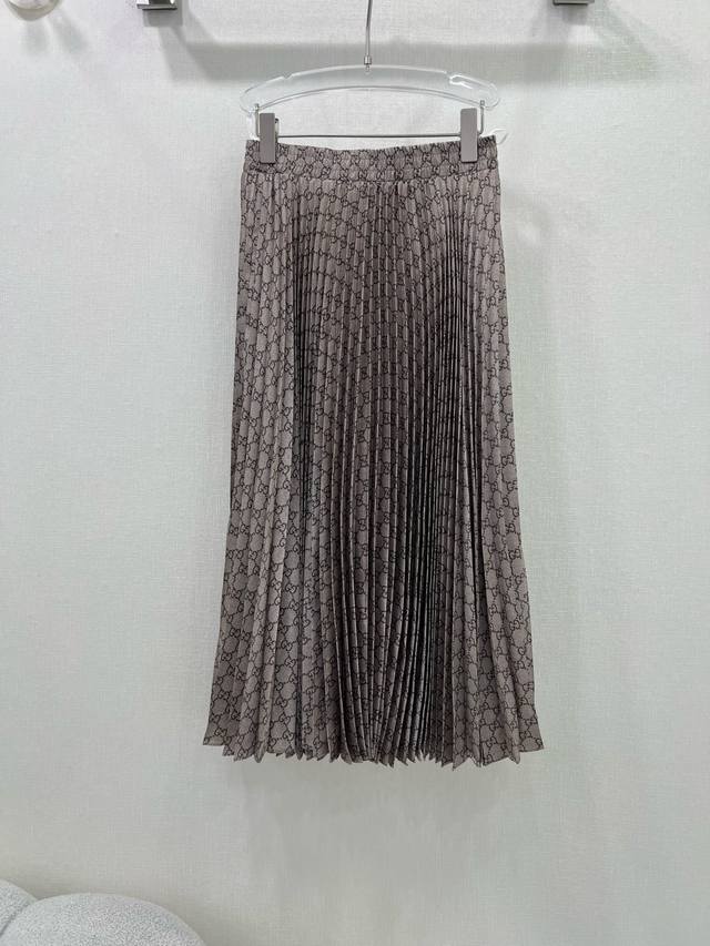 Gucc*25 Spring Vacation New Arrival Classic Double G Logo Printed Pleated Long S