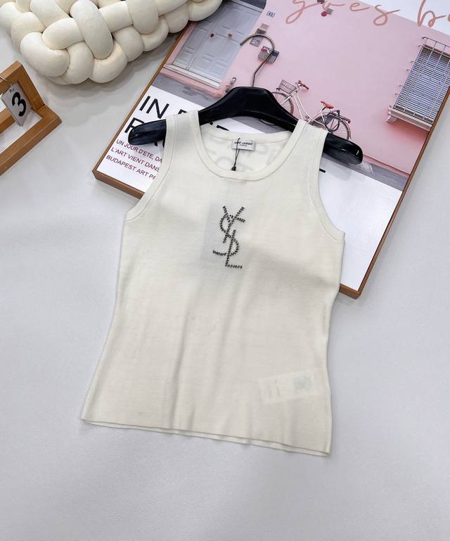 Ysl New Beaded Logo Knit Tank Top, Crafted With Exquisite Craftsmanship And Fash