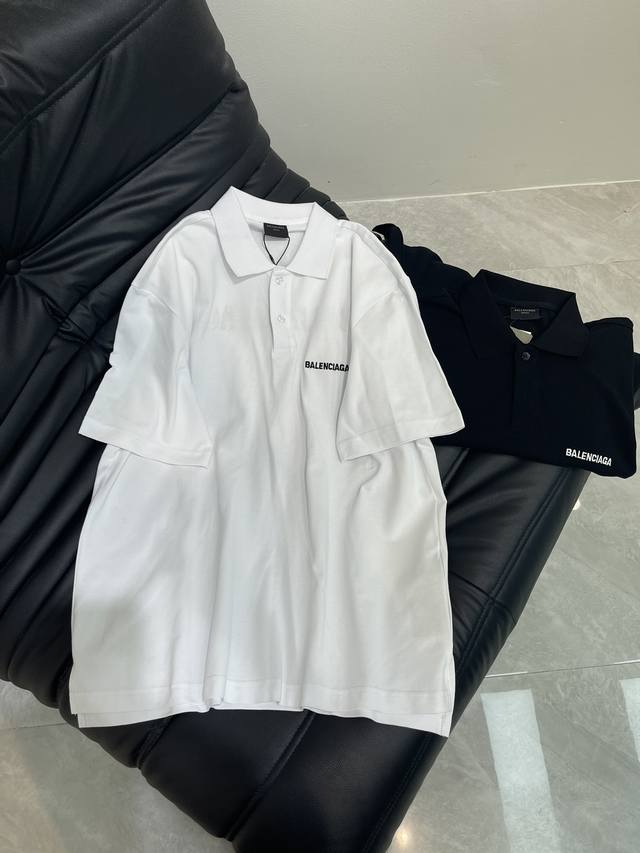 Balenciaga*25 New Classic Letter Embroidered Short-Sleeve Polo Shirt. Made From