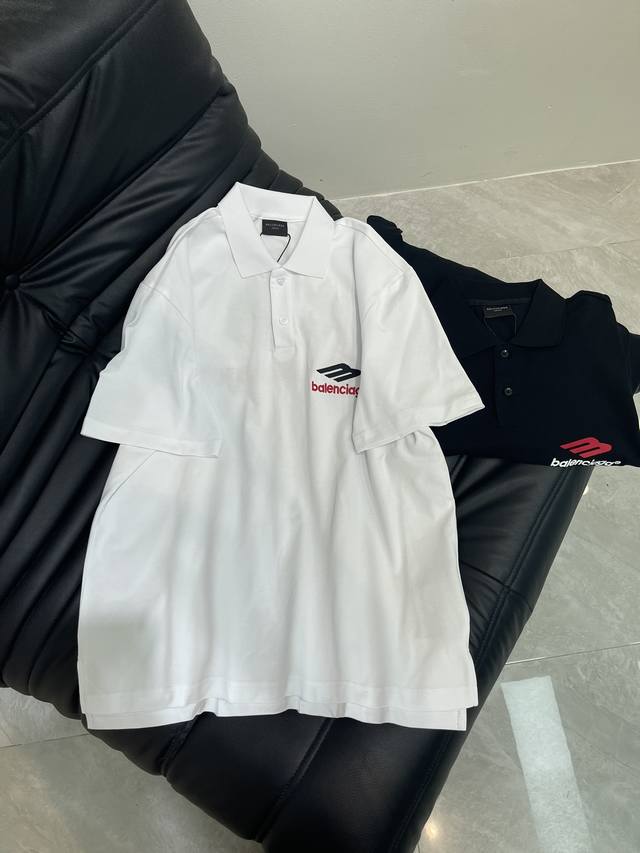 Balenciag*25 New Classic 3M Letter Embroidered Short-Sleeve Polo Shirt. Made Fro