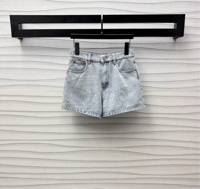 Chane*2025 New Arrival Laser-Cut Denim Shorts Custom-Made Yb Imported Twill Cott