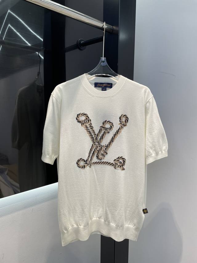Lv25 Spring/Summer New Arrival Knit Top Classic Rope Letter Print Round Neck Sho
