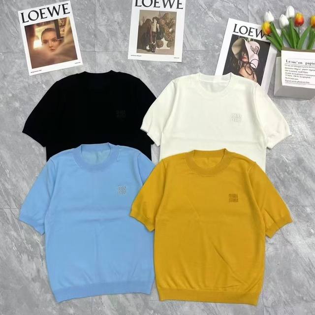 Miumi* Spring/Summer New Arrival Round Neck Knit Short Sleeve Classic And Distin