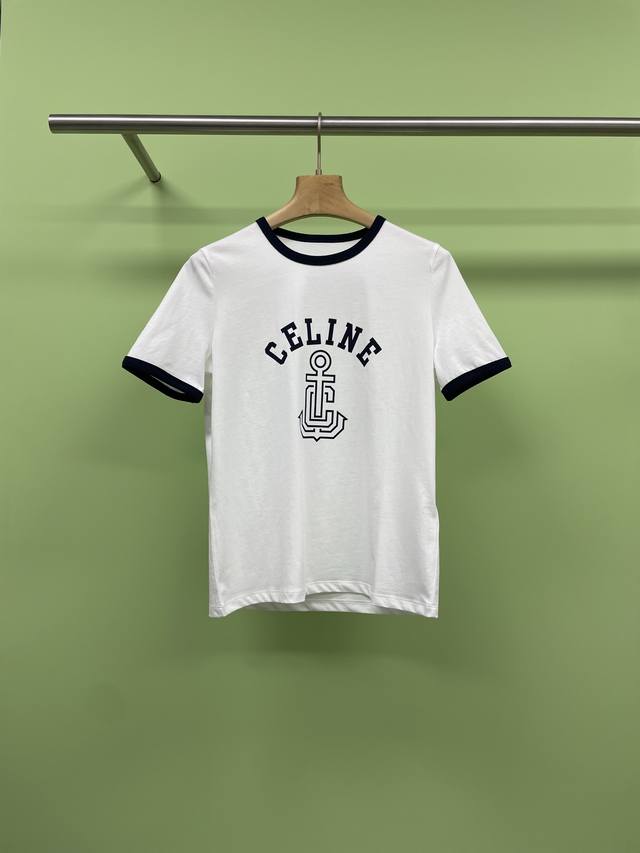 Celine New Nautical-Inspired Color-Block Letter Short-Sleeve T-Shirt. French Lux