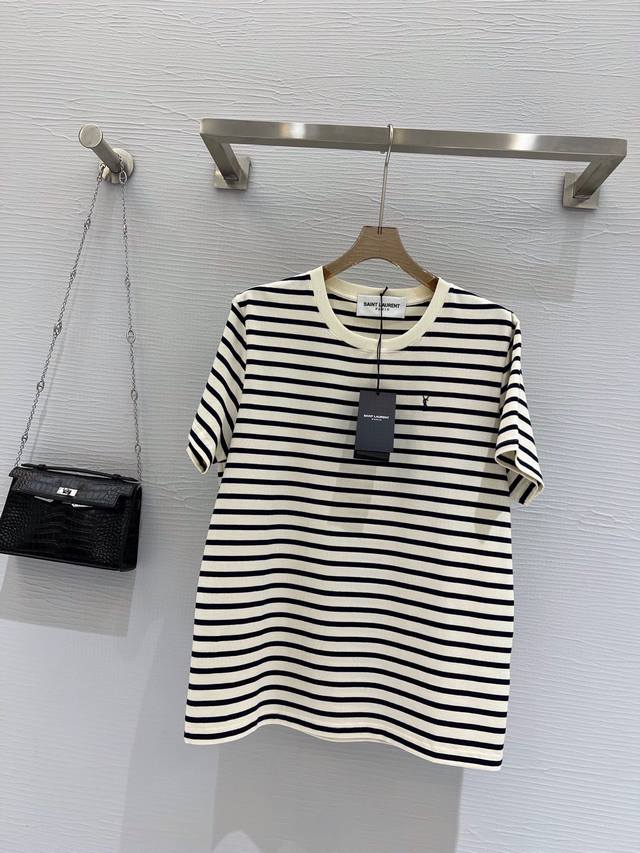 Ysl2 New Arrival Striped Round Neck Short-Sleeve T-Shirt Classic And Fashionable