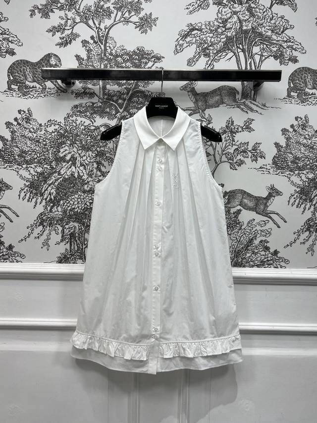 Ysl 25 Early Spring New Arrival: A Sleeveless White Dress With A Collar, Featuri