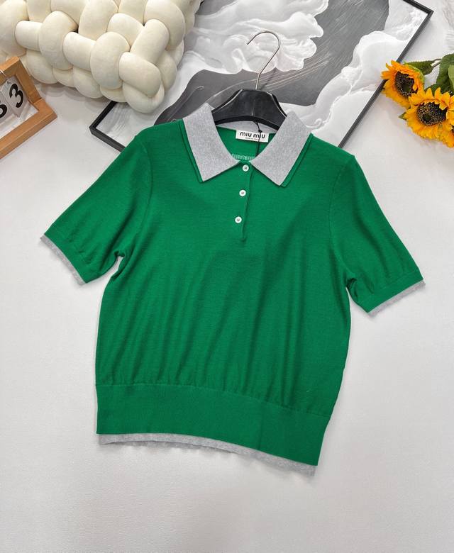 Miumiu 2025 New Double-Layer Collar Knit Top, Custom-Spun Yarn Weaving, Premium