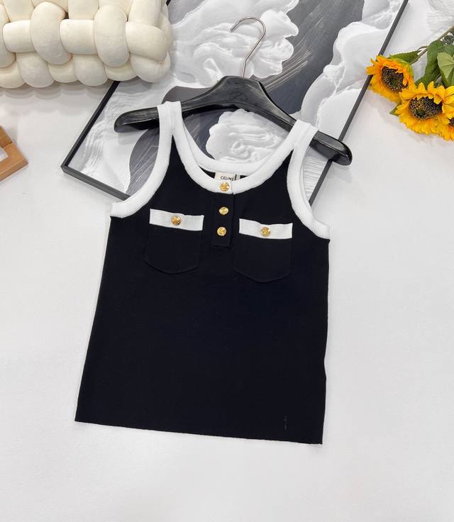Celine Summer New Arrival Arc De Triomphe Button Knit Vest, Blending Elegance An