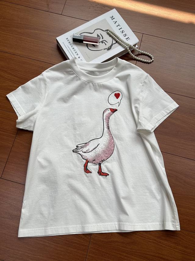 Spring/Summer Update - Big White Goose T-Shirt 100% Cotton This Sequined Beaded