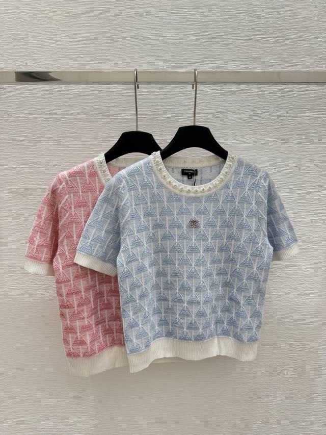 Ch Home Early Spring New Arrival Round Neck Beaded Knit Short Sleeve Color: Pink