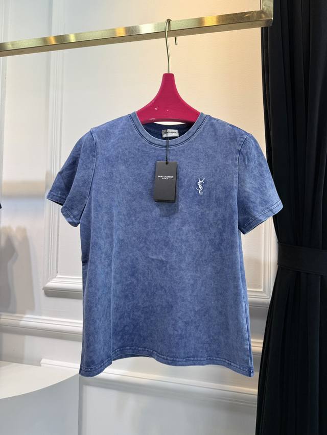 Ysl Embroidered Logo Short-Sleeve T-Shirt: Retro Tie-Dye Design With A Stylish L