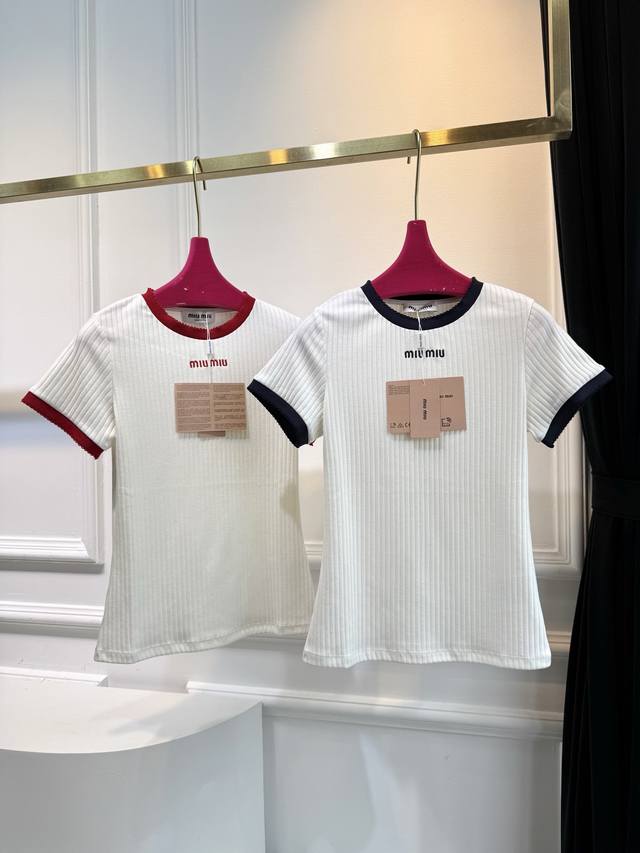 Miu Spring/Summer New Arrival Classic Striped Contrast Color Short-Sleeve Knit T
