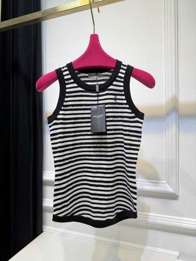 Sl P-Stripe Tank Top With Contrast Ribbed Trim And Cassandre Embroidery On The C
