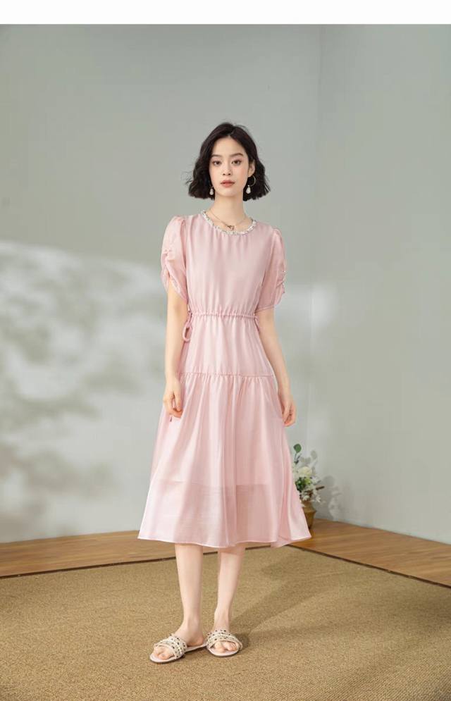 Heavy-Duty Handmade Bead Chain Dress, Lyocell Fabric, Solid Color High-End Sweet
