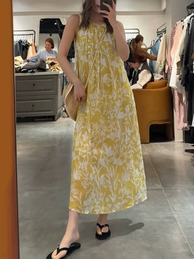 A Must-Have For May Day Outings! 100% Ramie Printed Dress! Sleeveless, Tied Wais