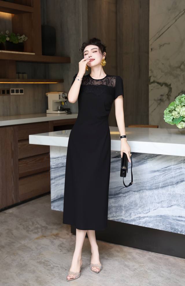 New Arrival Fashionable Elegant Minimalist Water-Soluble Lace Patchwork Dress In
