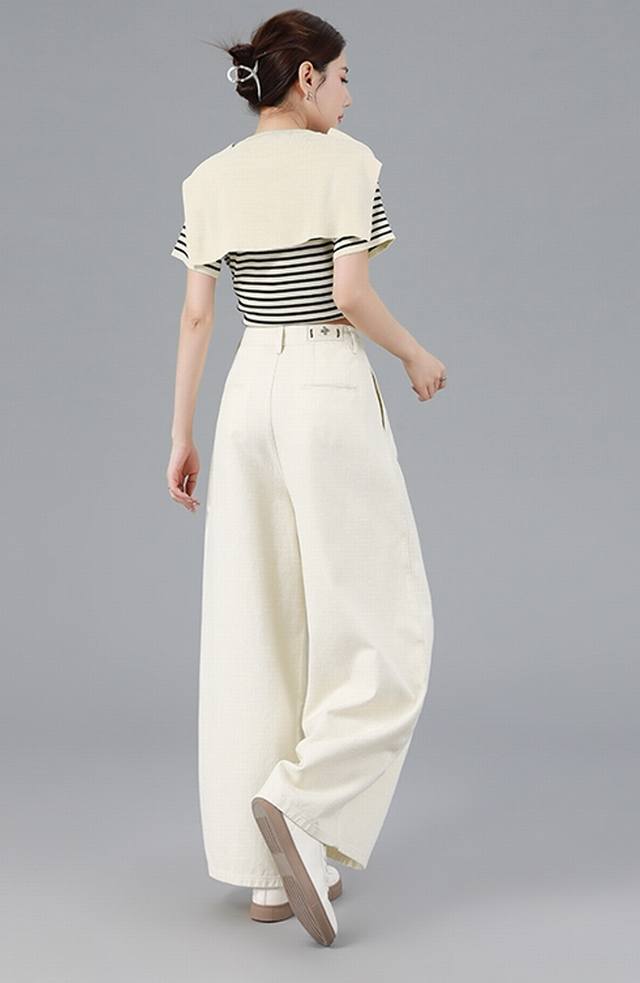 New Button-Down Curved Hemp Fiber Casual American-Style Niche Design Curved Pant