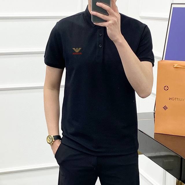 Armani Small Embroidery 2025 Summer Men's New Short-Sleeve Polo Shirt With Colla