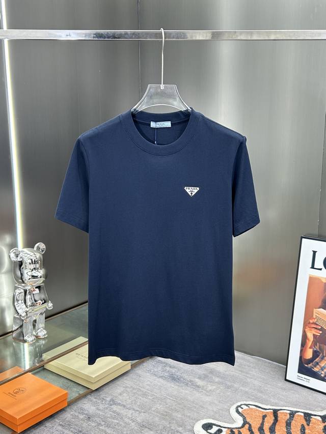 Ouk Prada 2025 New Arrival Men's Casual Round Neck Embroidered Short-Sleeve T-Sh