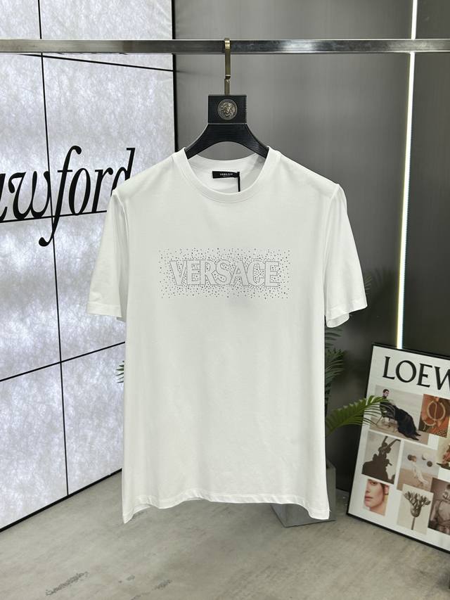 Versace 25Ss Spring/Summer New Arrival Crystal Diamond Round Neck Short-Sleeve T