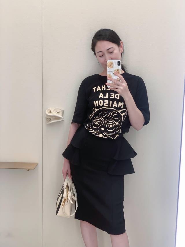 Valentin* 25Ss Spring/Summer New Arrival Letter Cat Print Short-Sleeve Round-Nec