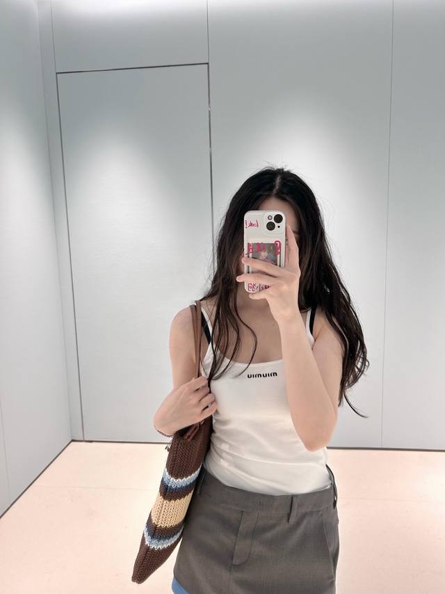 Miumi* 25Ss Spring/Summer New Arrival Letter Embroidered Tank Top | Exclusive Yb