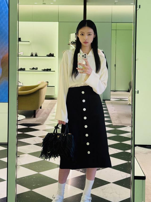 Prad* 25Ss Spring/Summer New Arrival Single-Button Cotton Twill Skirt | Exclusiv